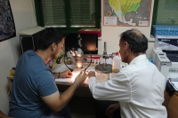 Investigadores del grupo de Ecologa, analizando una muestra de mosquito Tigre.