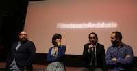De izquierda a derechas, el productor scar Huertas, la coordinadora de la UCCi Elena Lzaro y los directores Emilio Garca y Manuel Gonzlez